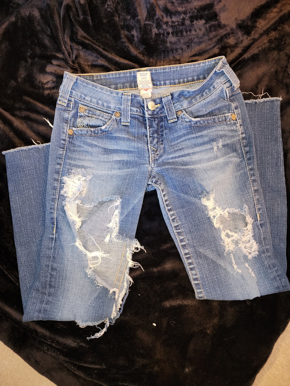 True Religion Distressed Light Blue Straight Leg Jeans